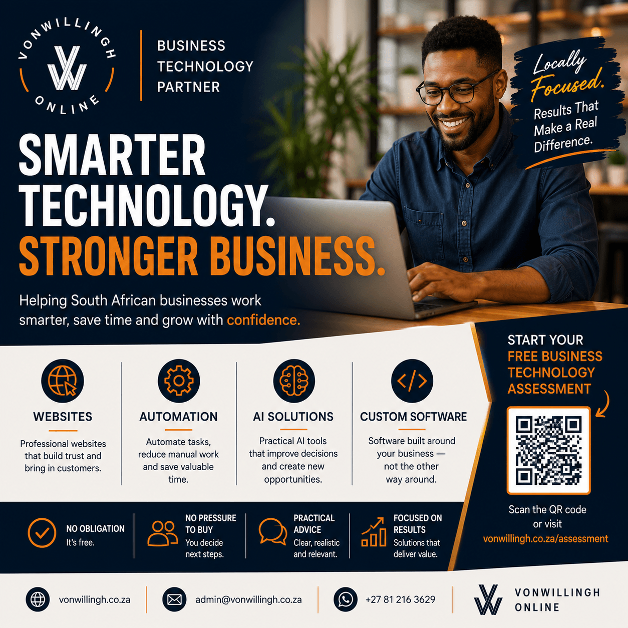 South African business owner using technology with VonWillingh Online